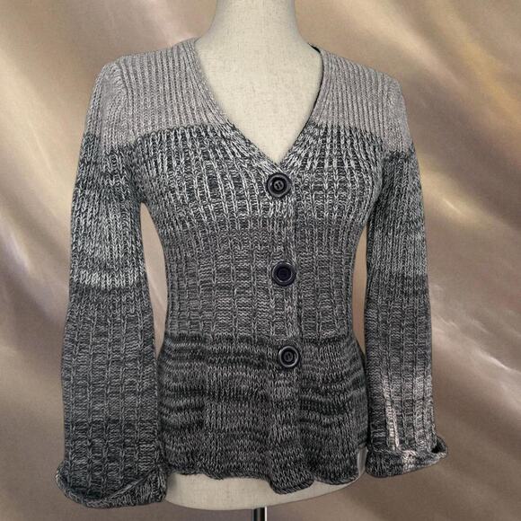 BCBGMaxAzria Sweaters - BCBG Grey cotton cardigan with flare sleeves and ruffle hem